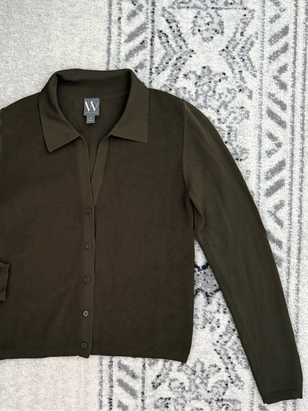 Olive Green Button-Front Knit Cardigan